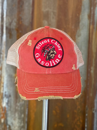Silent Chief Gasoline Retro Baseball Cap- Distressed Red